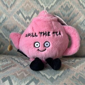 Punchkins “Spill the Tea" pink Plush Teapot NEW